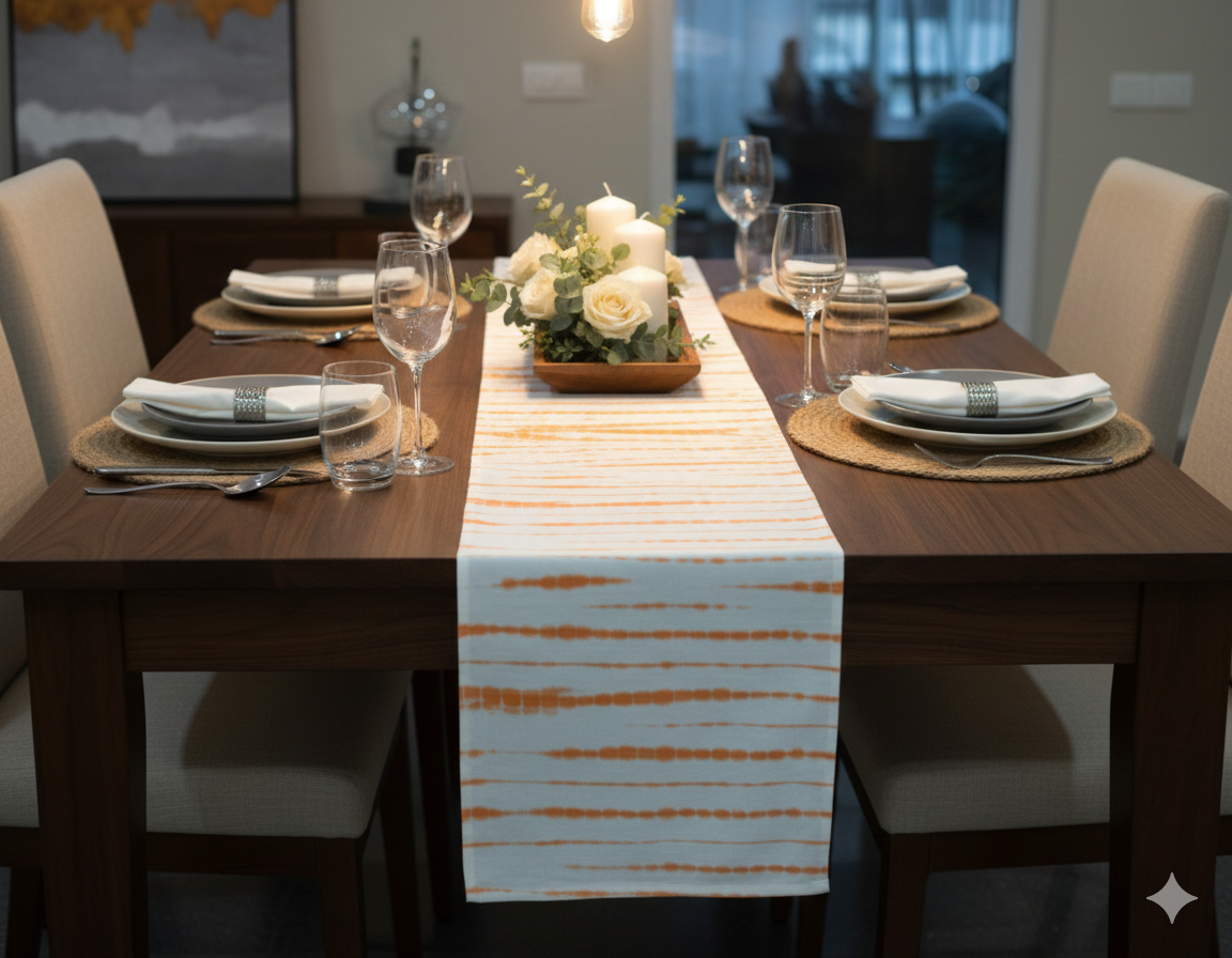 Orange Stripe Tie-Dye Table Runner – 180 × 35 cm - Main Product Image - Nushio