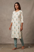 Blue Botanical Semi Linen Dress Material Set – Unstitched Top & Bottom Fabric