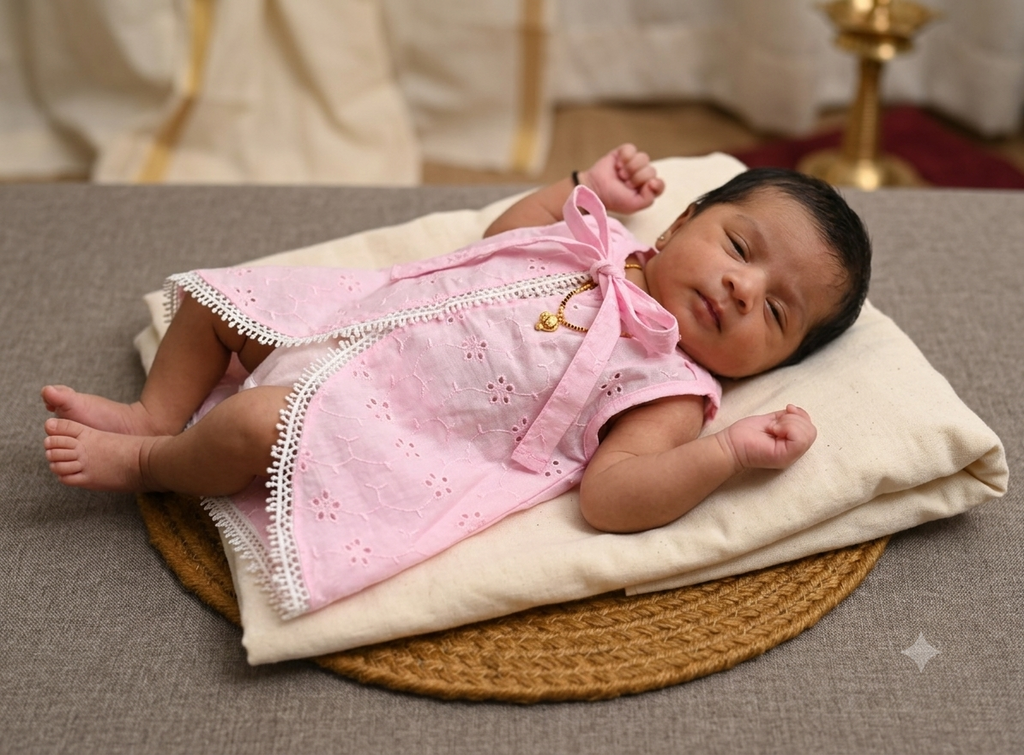 Set of 3 Baby Pink Kutti Uduppu | Soft Cotton Eyelet Embroidered Newborn Dress Set