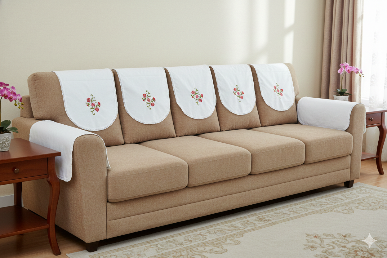 White Embroidered Chair Back Cover Set
