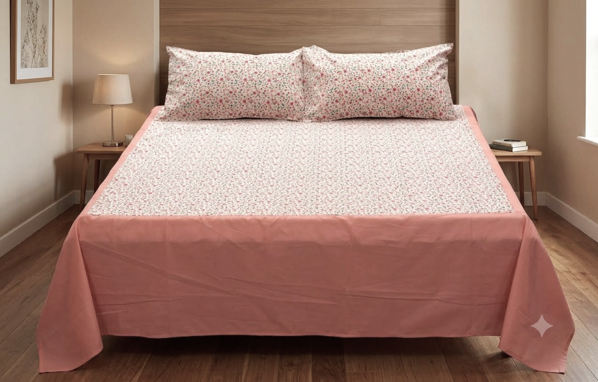 queen Size Floral Print Bedspread – Elegant Pink & White Bedding Set