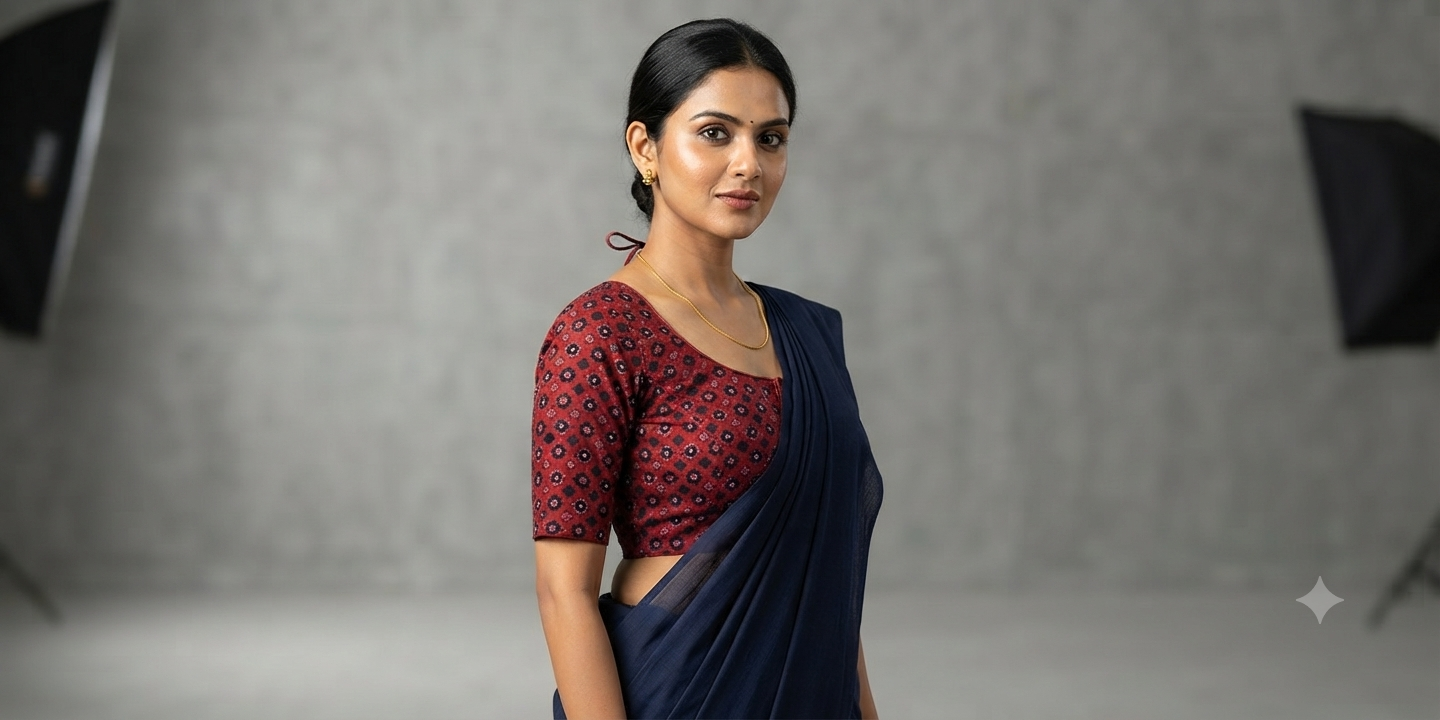 Women's Chanderi Silk Printed Front Open Saree Blouse | Ready-to-Wear Padded Blouse for Saree &Midi