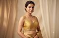 Women's Chanderi Silk Embroidered Saree Blouse | Ready-to-Wear Padded Blouse with Sleeves Inside | Golden Mustard