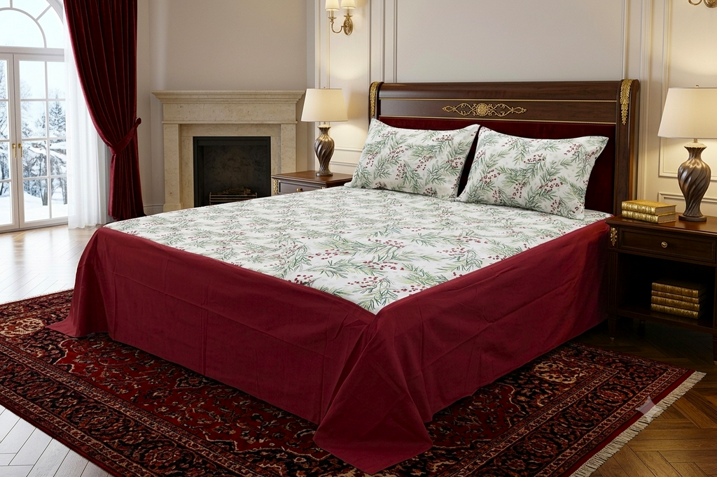 King Size Cotton Bedspread – Botanical Floral Print | 100 × 110 Inches