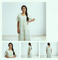 Women's Floral Print Cotton Nighty with Lace Yoke – Full Length Comfortable Sleepwear