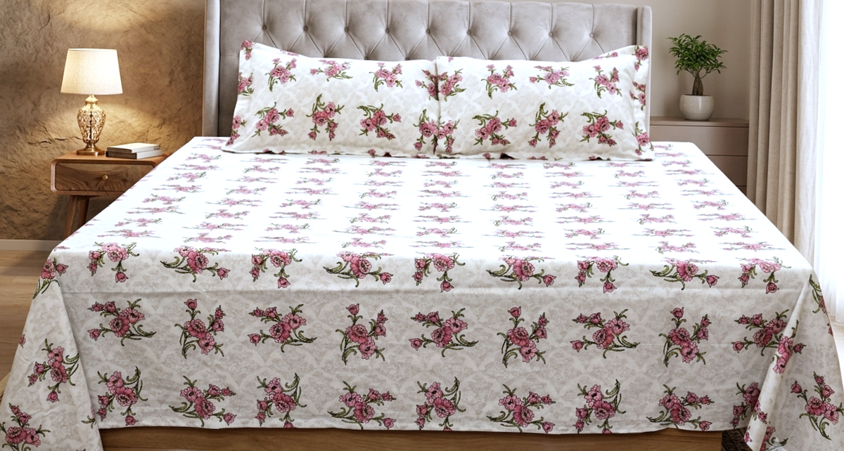 Premium Cotton Floral Printed Double Bedsheet – 110 x 110 Inches