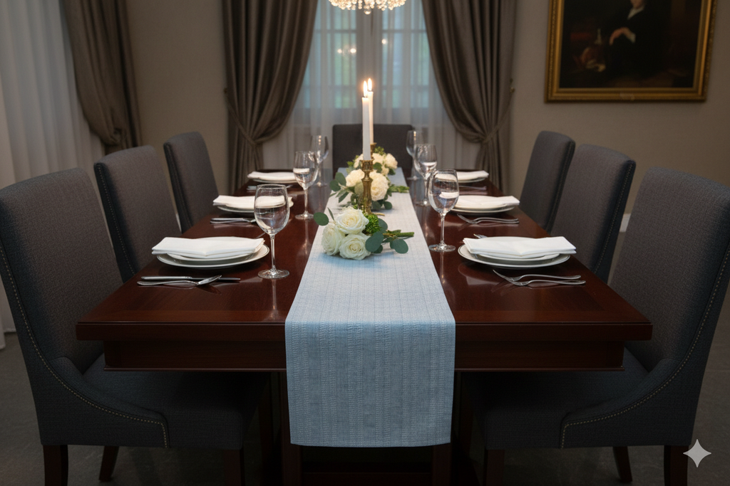 Sky Blue Textured Stripe Table Runner – 180 x 35 cm