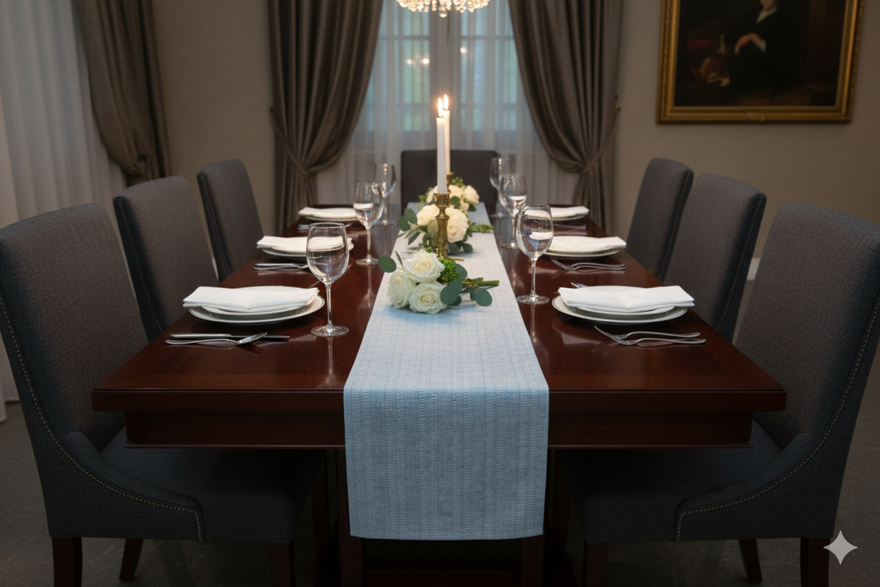 Sky Blue Textured Stripe Table Runner – 180 x 35 cm