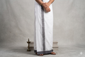 Premium Cotton Double Mundu with Elegant Grey & Black Kasavu Border
