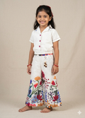 Girls White Floral Printed Co-Ord Set | Stylish Crop Top & Wide Leg Pants for Kids