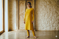 Golden Mustard Berlin Silk Dress Material Set with Delicate Floral Weaving