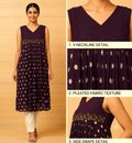 Women's Mull Chiffon Embroidered Churidar Top – Sleeveless V-Neck Printed Kurti (Top Only with Sleeve Fabric Inside) – Purple