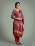 Rust Red Geometric Print Modal Silk Churidar Material Set for Women