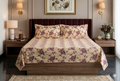 Queen Size Floral Printed Bedsheet with 2 Pillow Covers – Beige & Maroon | Soft & Comfortable