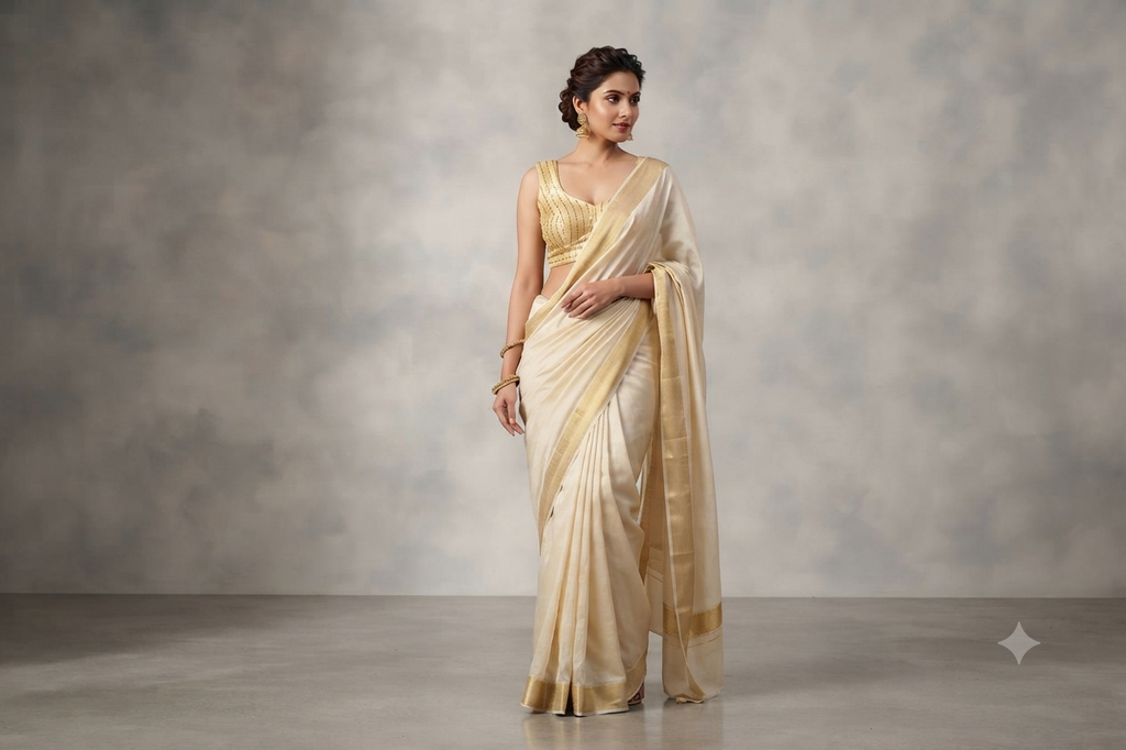 Golden Semi-Silk Padded Readymade Saree Blouse with Vertical Sequins Strips & Dori Tie-Up