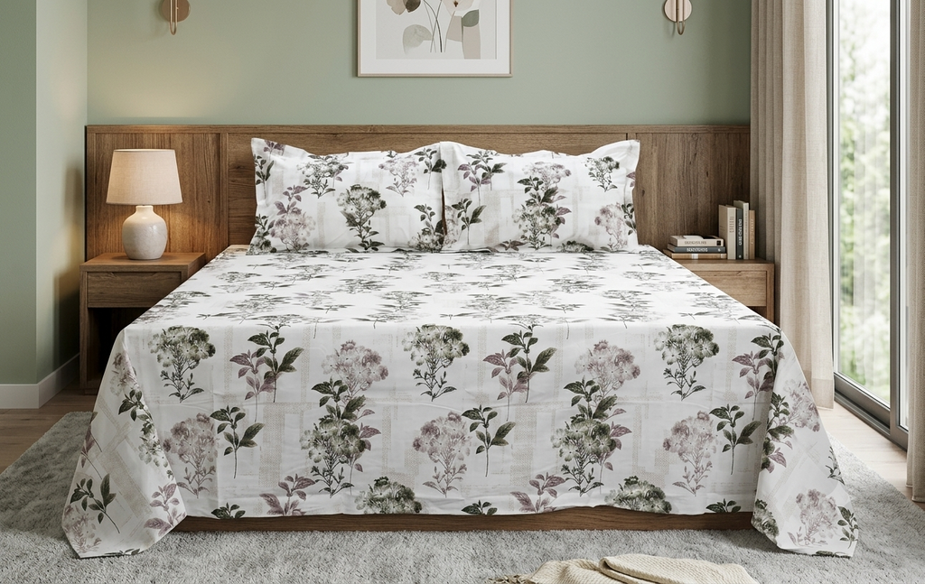 King Size  Cotton Bedsheet – 110 x 110 Inch Floral Printed Double Bedsheet