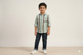 Kids Full Sleeve Vertical Stripe Casual Shirt – Grey, White & Aqua Blue
