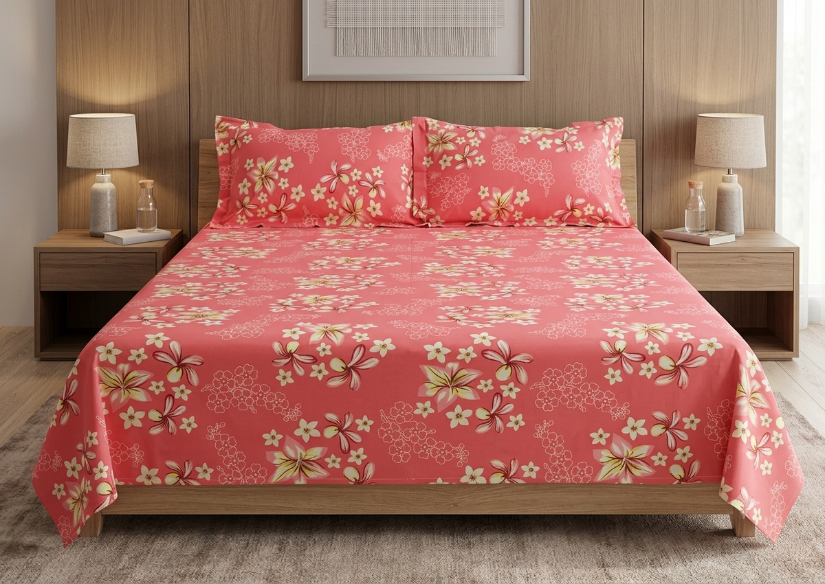 Floral Print Cotton Blend Queen Size Bedsheet – 90 × 100 Inches
