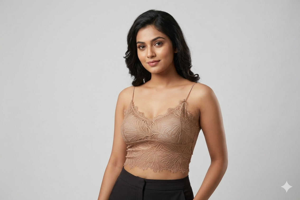 Women’s Floral Lace Padded Crop Top Bra – Soft Stretch Bralette Camisole