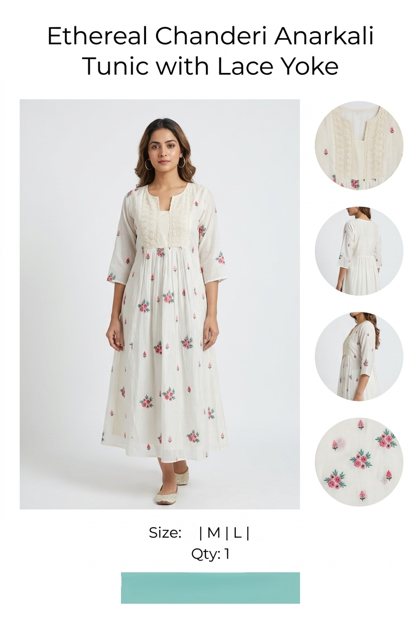 Elegant Ivory Floral Embroidered Ladies Top- mul chanderi