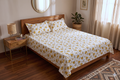 Golden Blossom Floral Queen Size Bedsheet with Pillow Covers