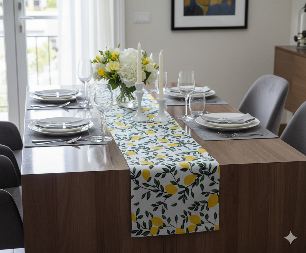 Lemon Print Cotton Table Runner - 180 × 35 cm - Main Product Image - Cotton - Nushio