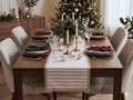 Pink and White Striped Table Runner with Golden Lace Border – 120 × 35 cm