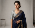 Women's Chanderi Silk Front Open Saree Blouse | Readymade Padded Blouse | Grey |
