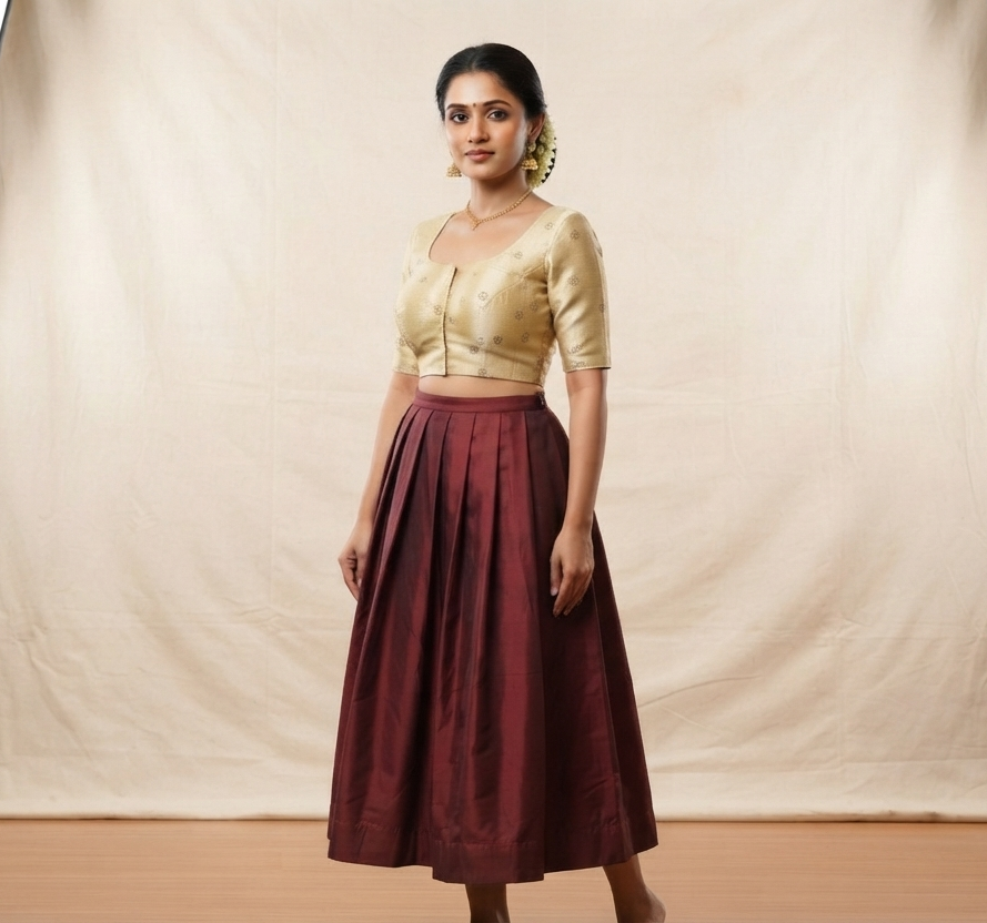 Women's Chanderi Silk Front Open Saree Blouse | Embroidered Readymade Blouse for Sarees &Midi | Light Gold