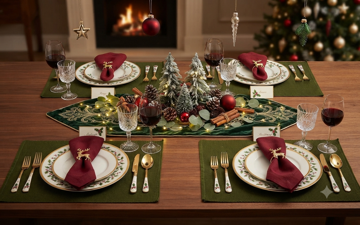Textured Table Mat – 50 × 35 cm | Elegant Olive Green Ribbed Placemat