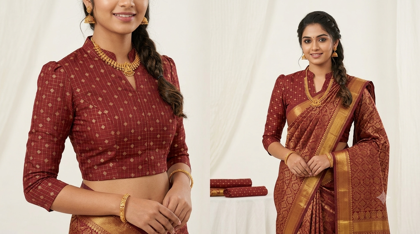 Maroon Brocade Silk Fabric for Blouses & Midi Blouses – Traditional Woven Design – Available in 1.10m, 1.50m & 2m Cuts