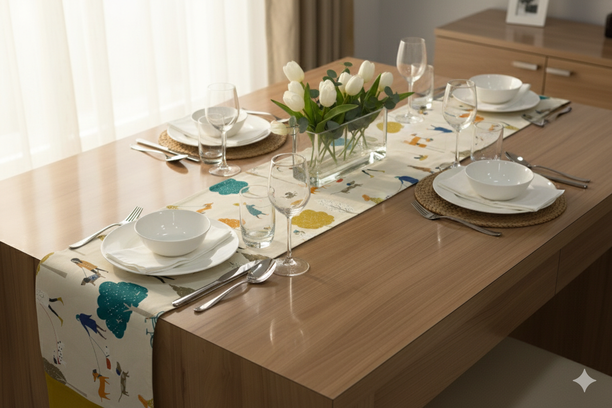 Whimsical Park Life Printed Table Runner – 160 × 35 cm