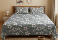 Grey & White Floral Print Queen Size Bedsheet with 2 Pillow Covers - Main Product Image - Floral - Nushio