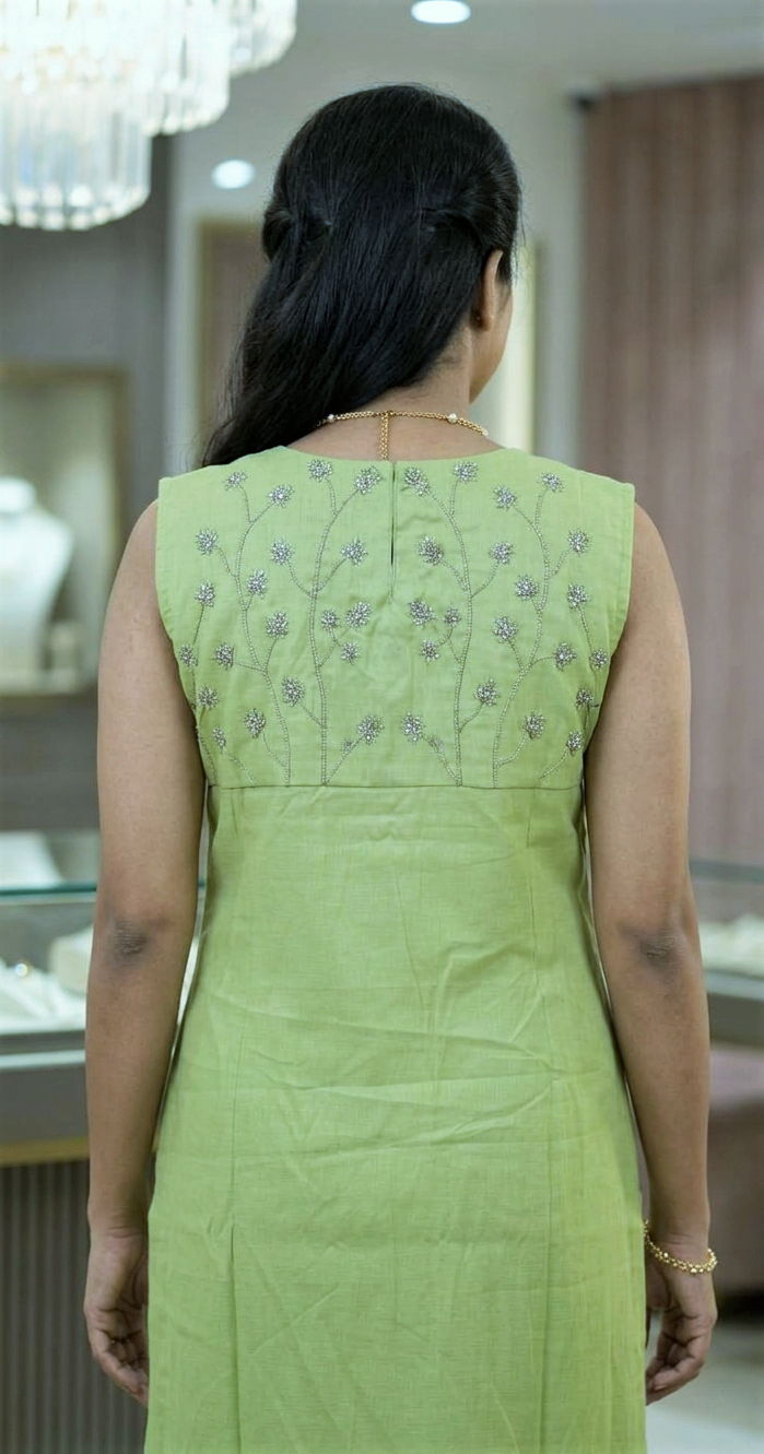 Unstitched Churidar Dress Material Set – Green – Nushio by Pulpel – view 3