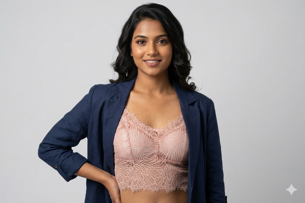 Women’s Floral Lace Padded Crop Top Bra – Soft Stretch Bralette Camisole