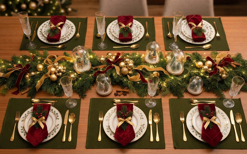 Textured Table Mat – 50 × 35 cm | Elegant Olive Green Ribbed Placemat
