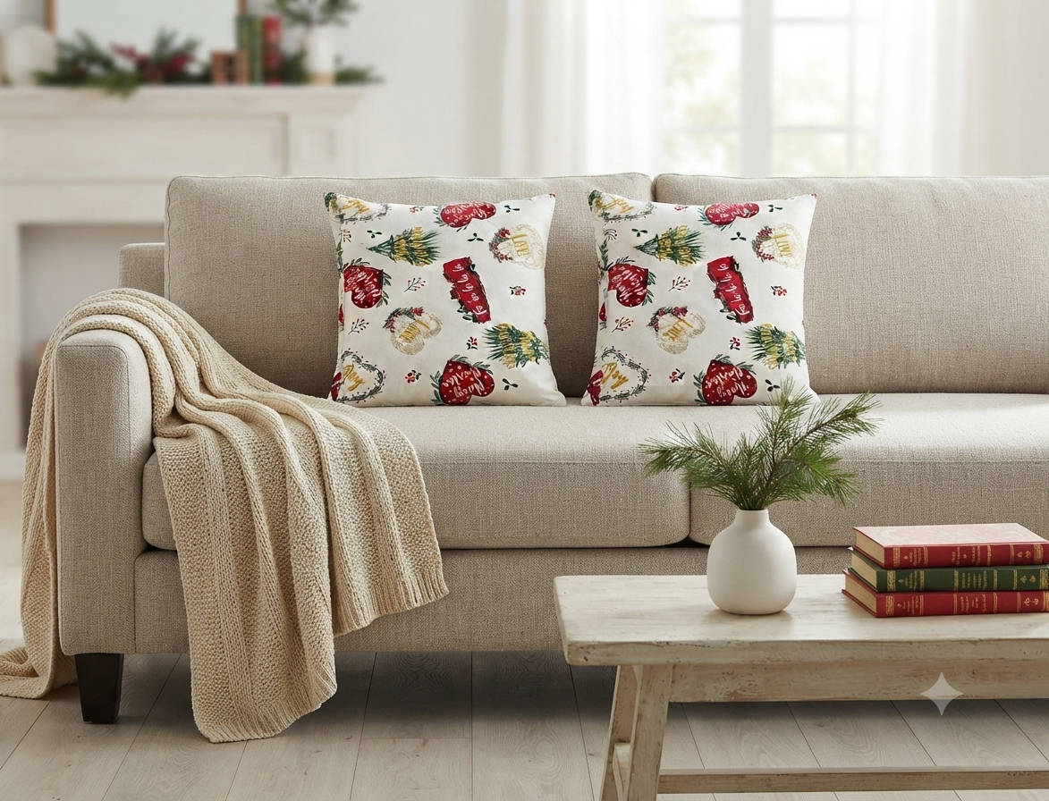 Christmas Joy & Merry Christmas Printed Fabric Running Material – 60 Inch Wide | Table Cloth, Table Runner &Cushion Cover Fabric