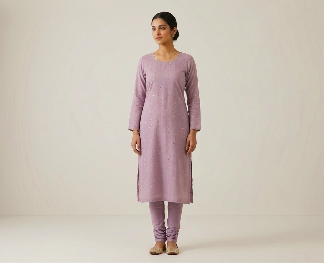 Mul Chandri Sequin Cotton Fabric for Kurti Top – Lavender | 44 Inch Width | 2.5 Meter Unstitched Material