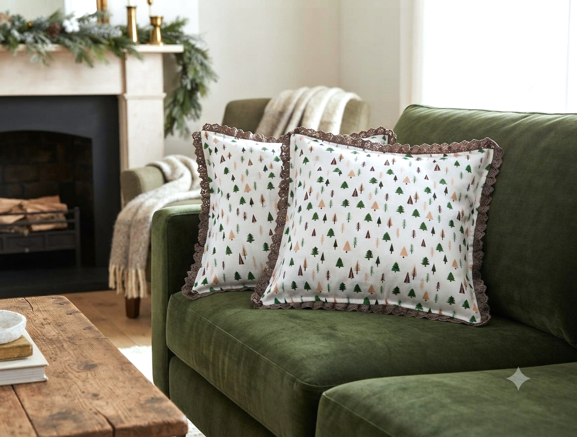 Christmas Tree Printed Cushion Cover – 16×16 Inch | Decorative Cushion Cover