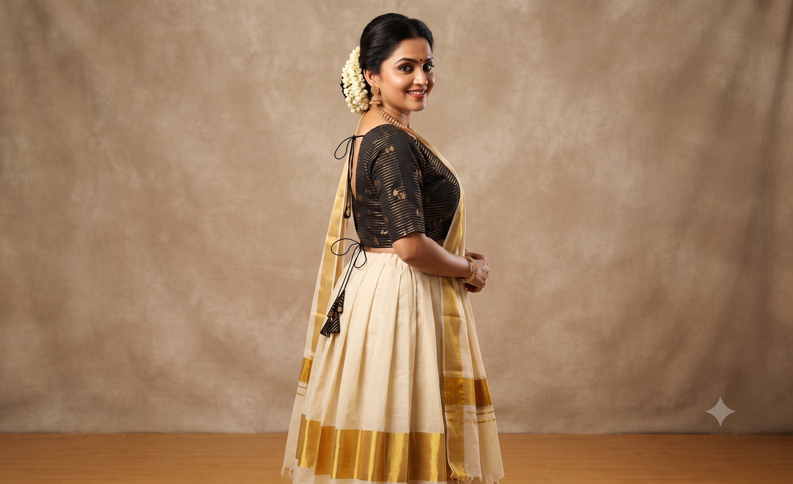 Women's Black Chanderi Silk Front Open Readymade Blouse with Golden Woven Stripes | Padded Saree & Midi Blouse