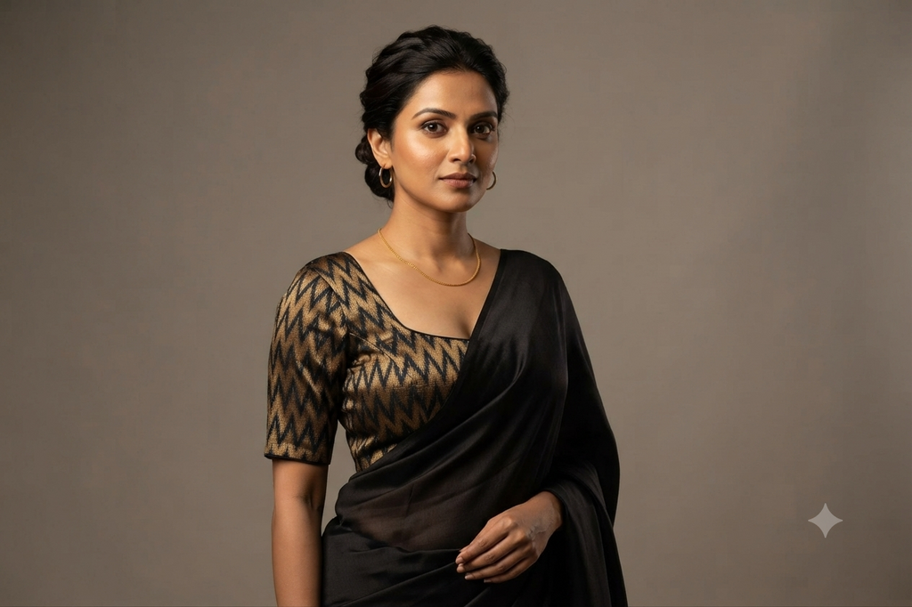Women's Chanderi Silk Saree Blouse | Front Open Readymade Blouse | Zigzag Woven Design | Padded Blouse for Sarees & Midi