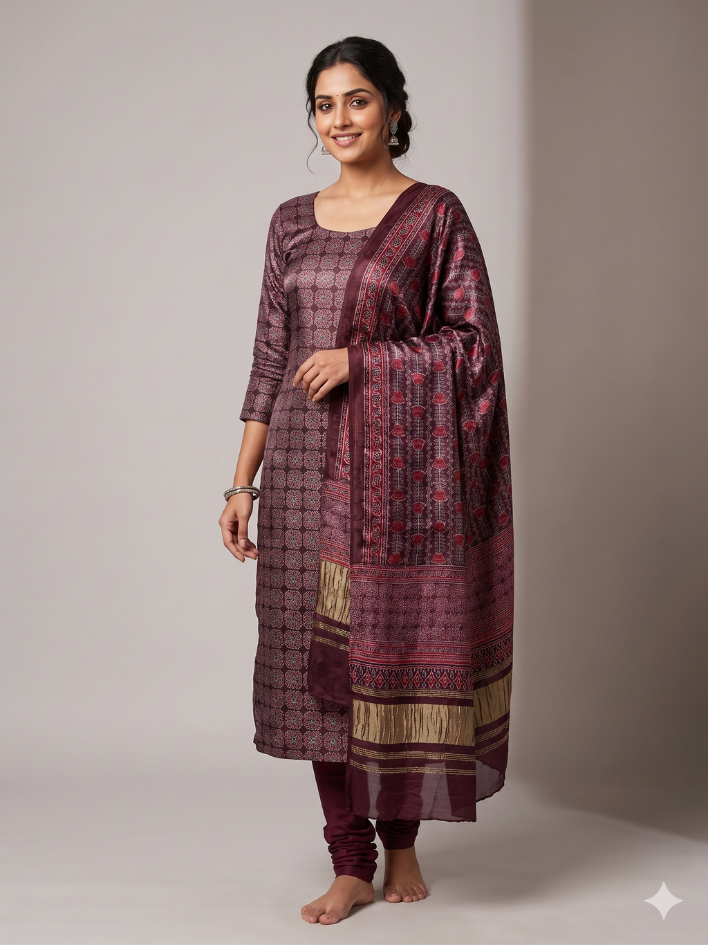 Plum Royale Modal Silk Churidar Material Set