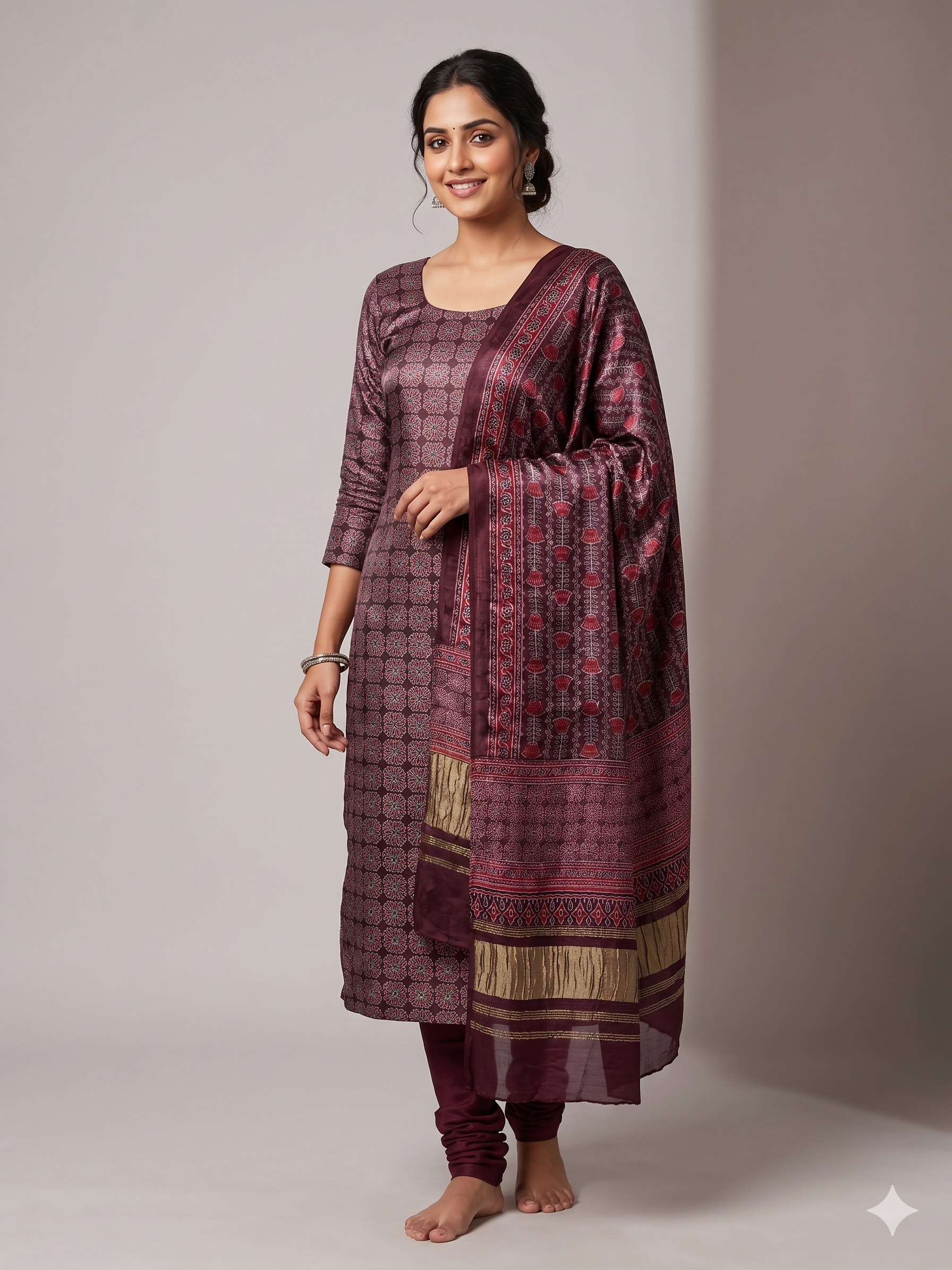 Plum Royale Modal Silk Churidar Material Set