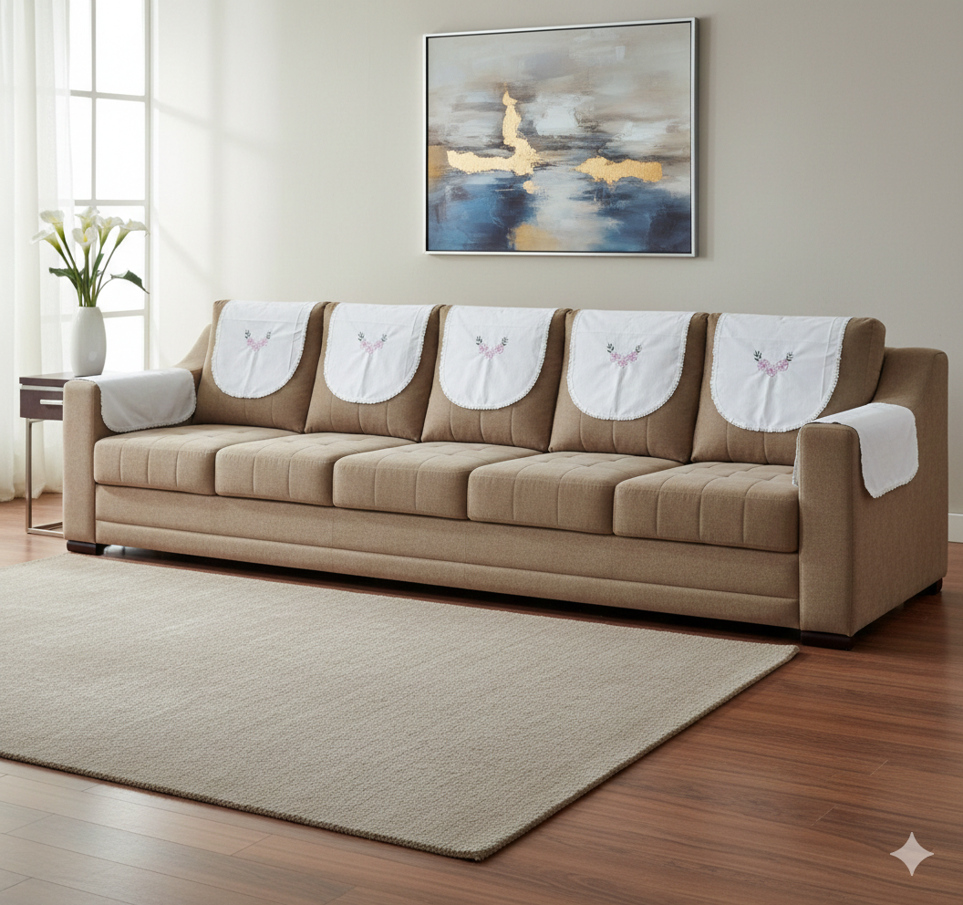 White Embroidered Chair Back Cover Set