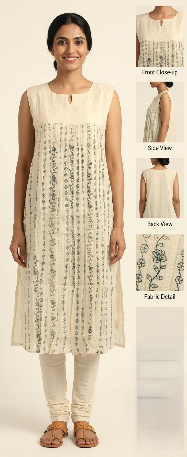 Women's Off-White Printed Sleeveless A-Line Cotton Top | Casual Flared Tunic