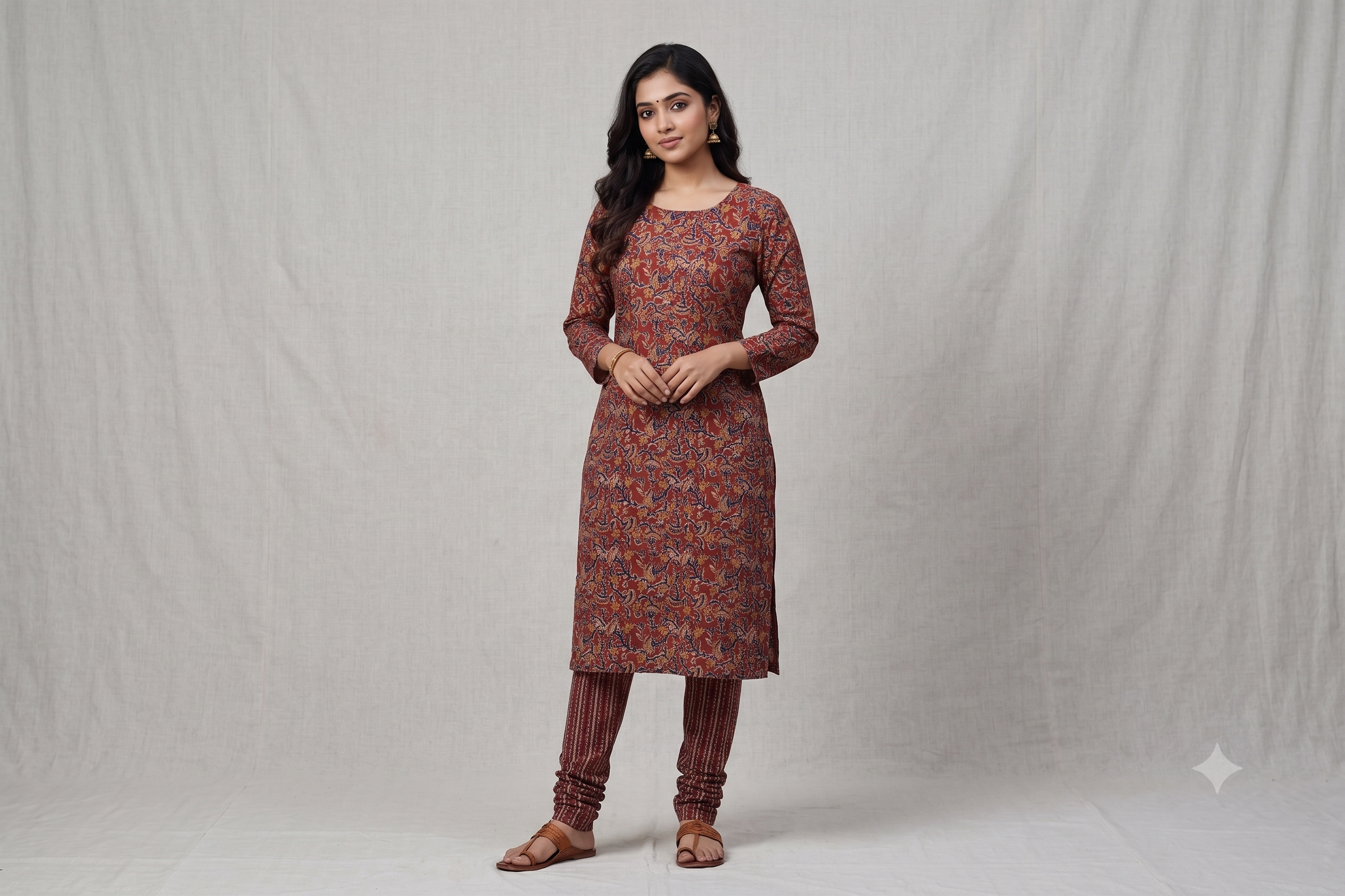 Rust Red Floral Print Soft Cotton Dress Material Set | Unstitched Top & Bottom Fabric | 44" Width