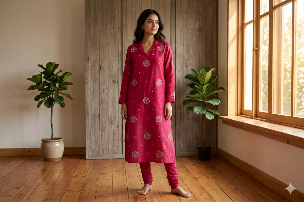 Ruby Blossom Berlin Silk Dress Material Set
