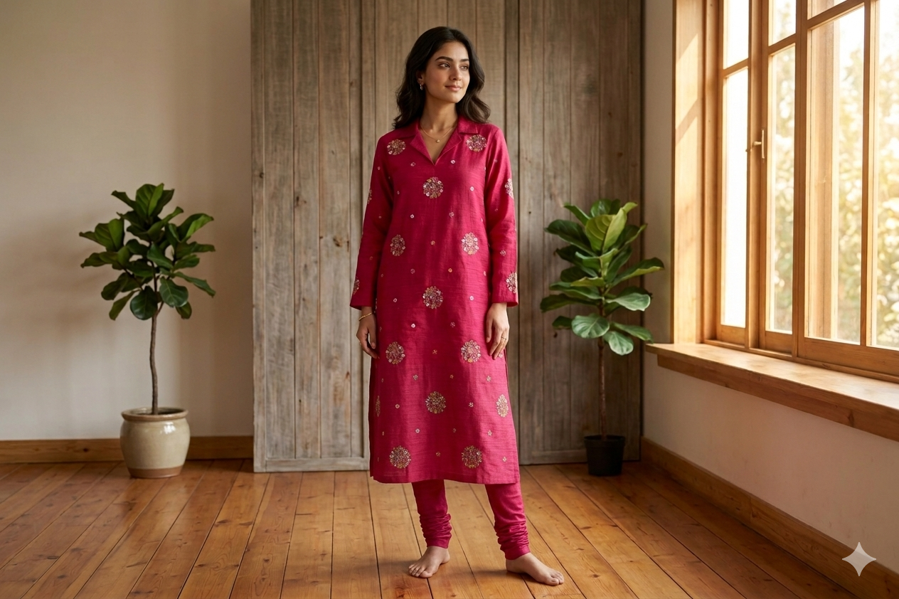 Ruby Blossom Berlin Silk Dress Material Set