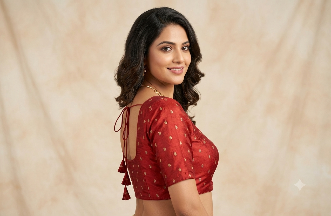 Women's Maroon chanderi Silk Saree Blouse with Gold Butti Design | Readymade Blouse for Sarees & Midi