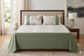 Sage Green Floral King Size Bedspread with Pillow Covers | Elegant Botanical Bed Cover